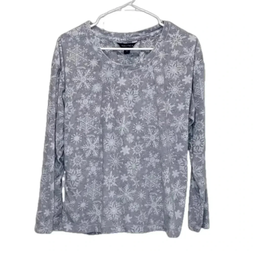 Nautica winter pajama top medium long sleeve snowflake top‎ cute comfy pj top